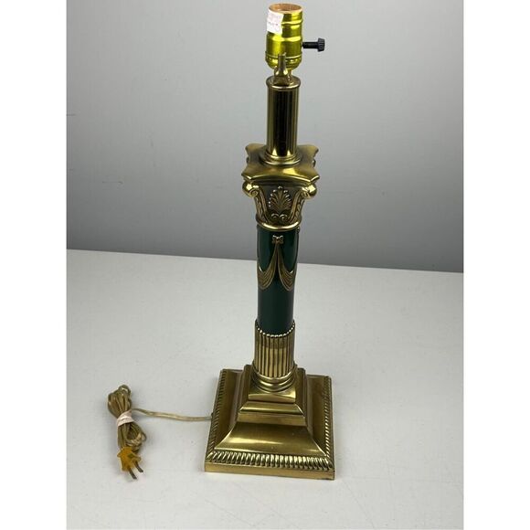 Vintage Brass & Green Empire Neoclassical Style Corinthian Column Table Lamp - Picture 3 of 9